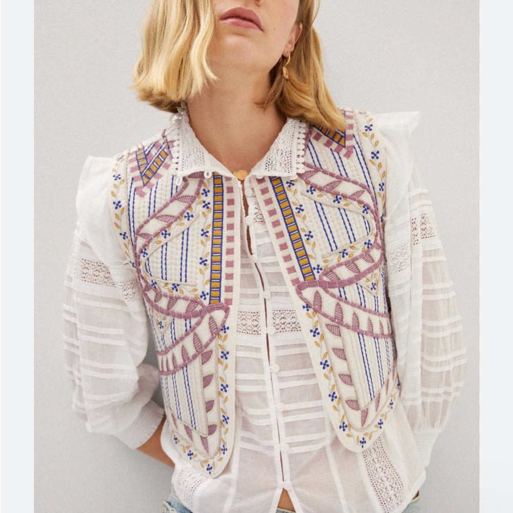 Embroidered White Blouse with Multicolor Accents